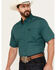 Cinch Men's Medallion Print Short Sleeve Button Down Western Shirt, Teal, hi-res