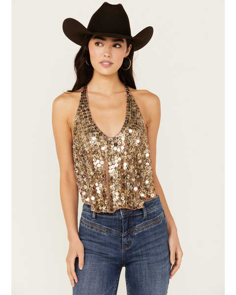 Image #1 - Free People Women's All That Glitters Tank , Gold, hi-res