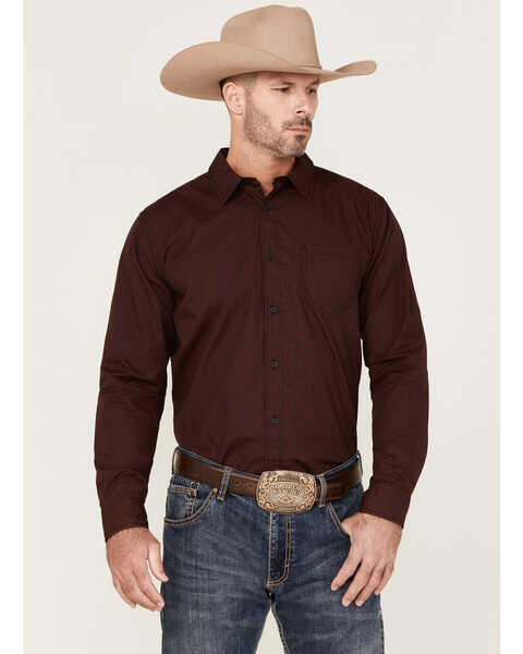 Image #1 - Gibson Men's Matrix Southwestern Geo Print Long Sleeve Button Down Western Shirt , Burgundy, hi-res