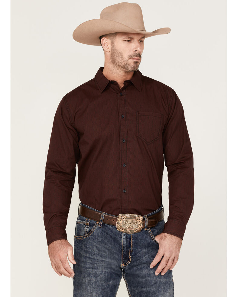 Gibson Men's Matrix Southwestern Geo Print Long Sleeve Button-Down Western Shirt , Burgundy, hi-res