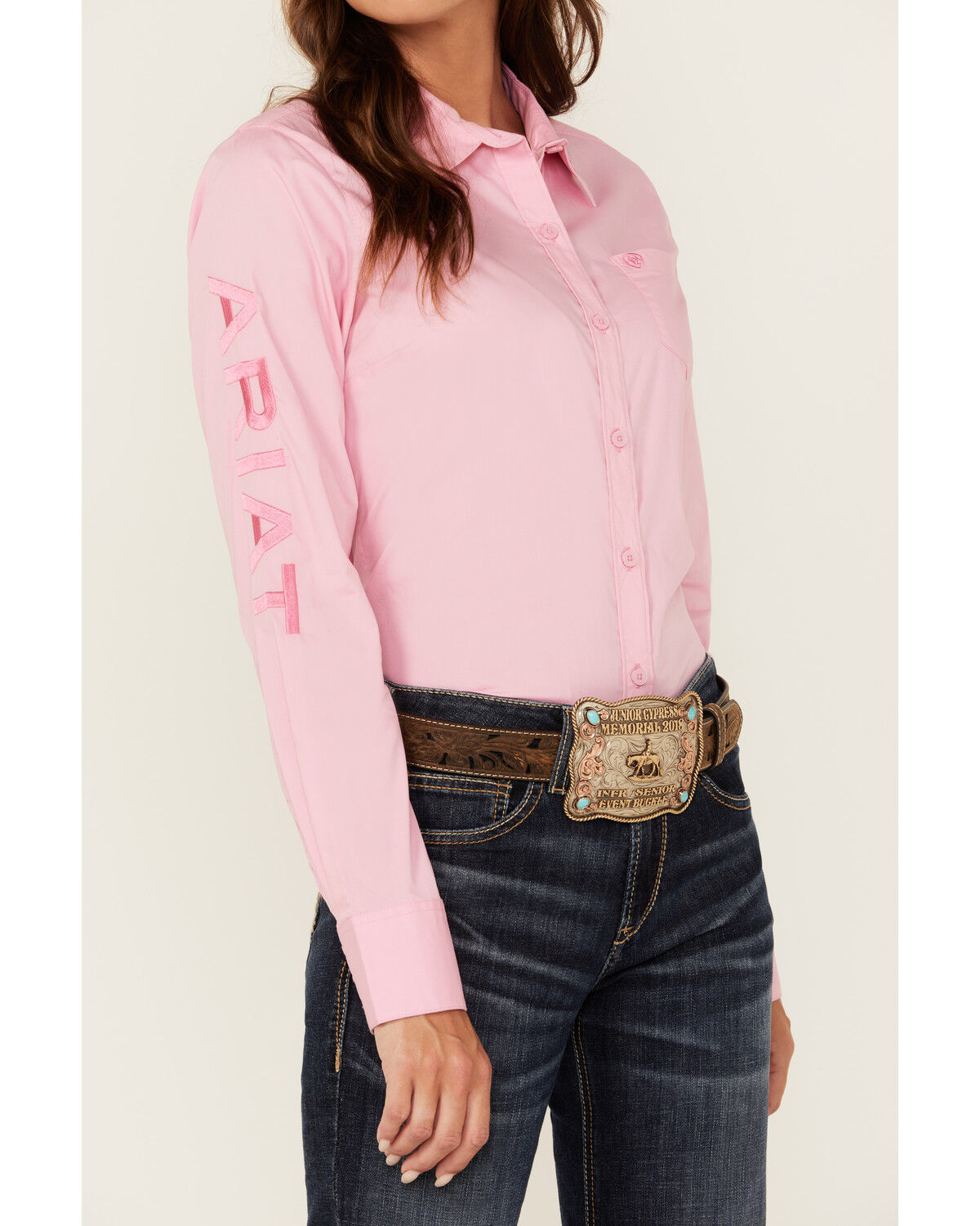 Image #3 - Ariat Women's R.E.A.L Team Kirby Long Sleeve Button-Down Stretch Western Shirt, Pink, hi-res