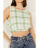 By Together Women's Gingham Print Cropped Sleeveless Top, Green, hi-res