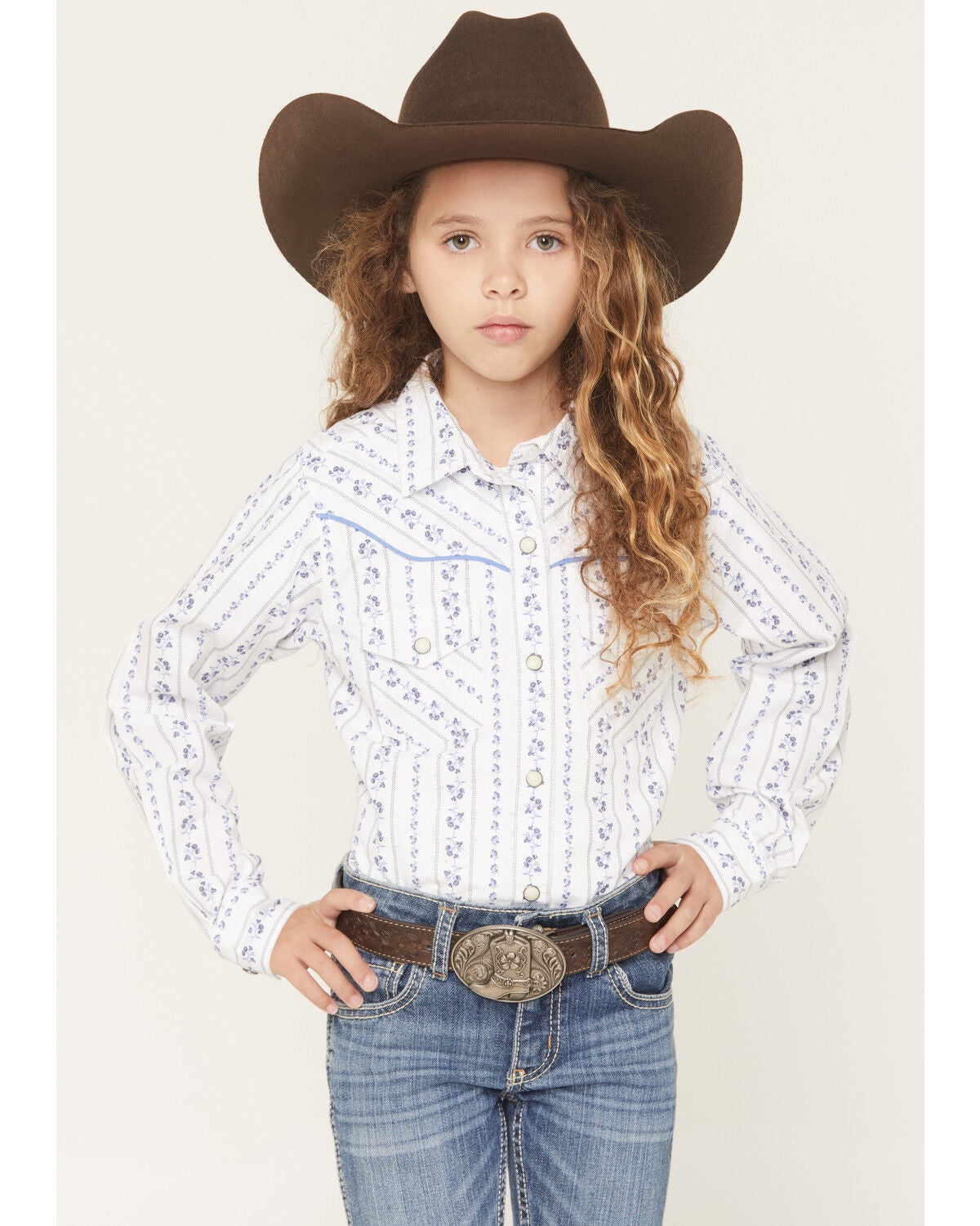Ariat Boys' Grace Floral Striped Print Long Sleeve Snap Western Shirt, White, hi-res