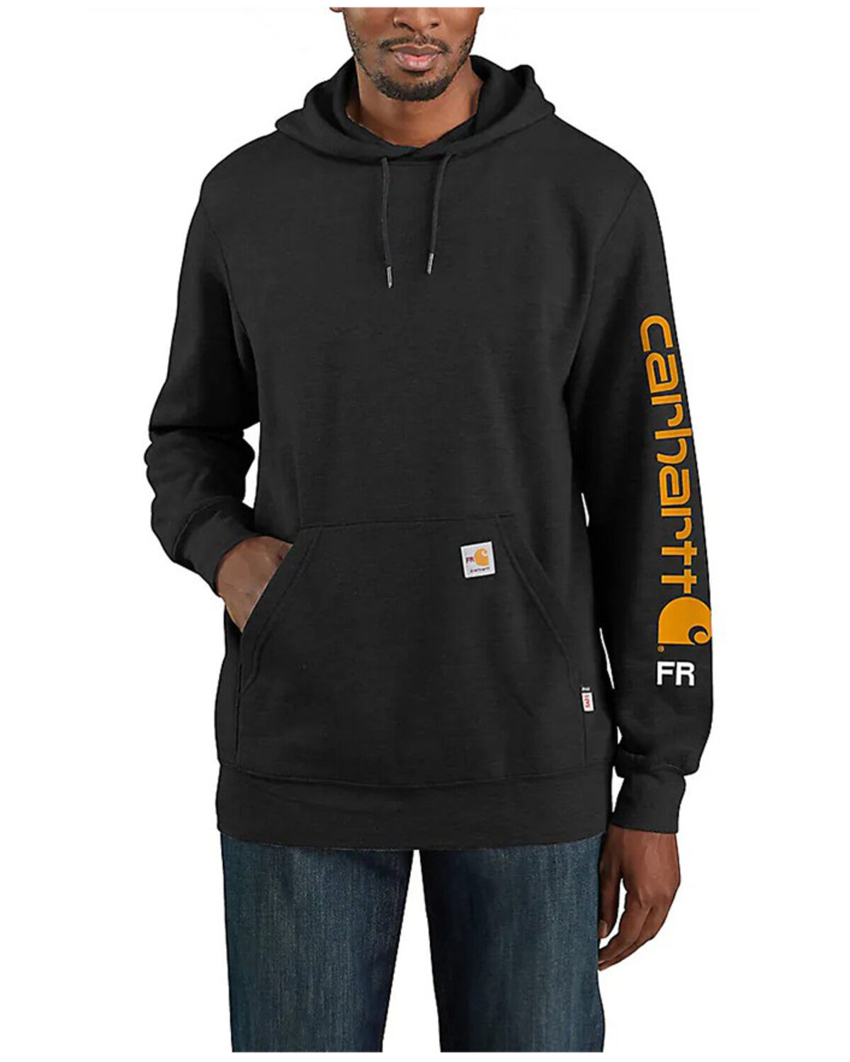Image #1 - Carhartt Men's FR Force® Loose Fit Midweight Hooded Logo Graphic Hooded Sweatshirt, Black, hi-res