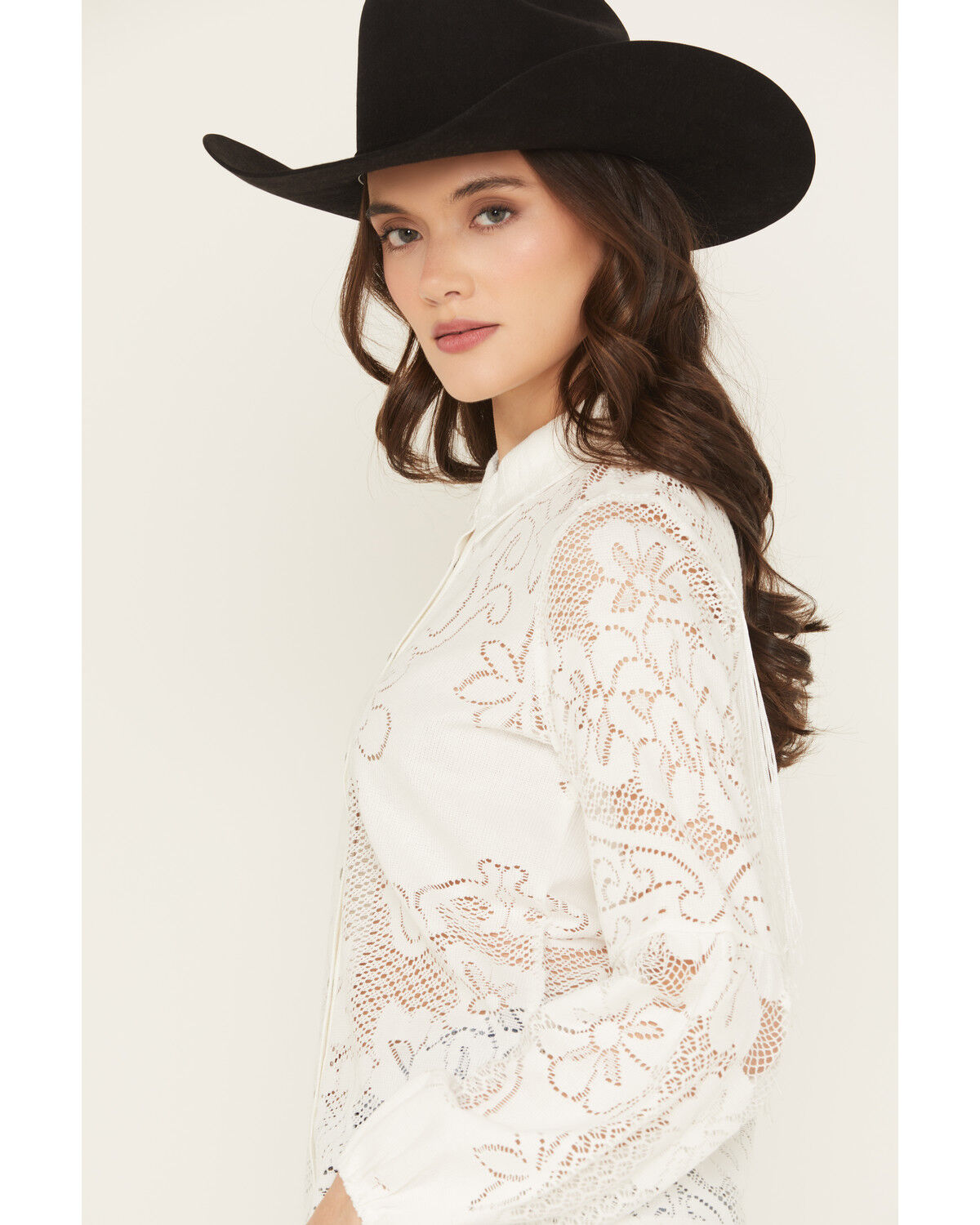 Shyanne Women's Fringe Long Sleeve Button-Down Lace Shirt
