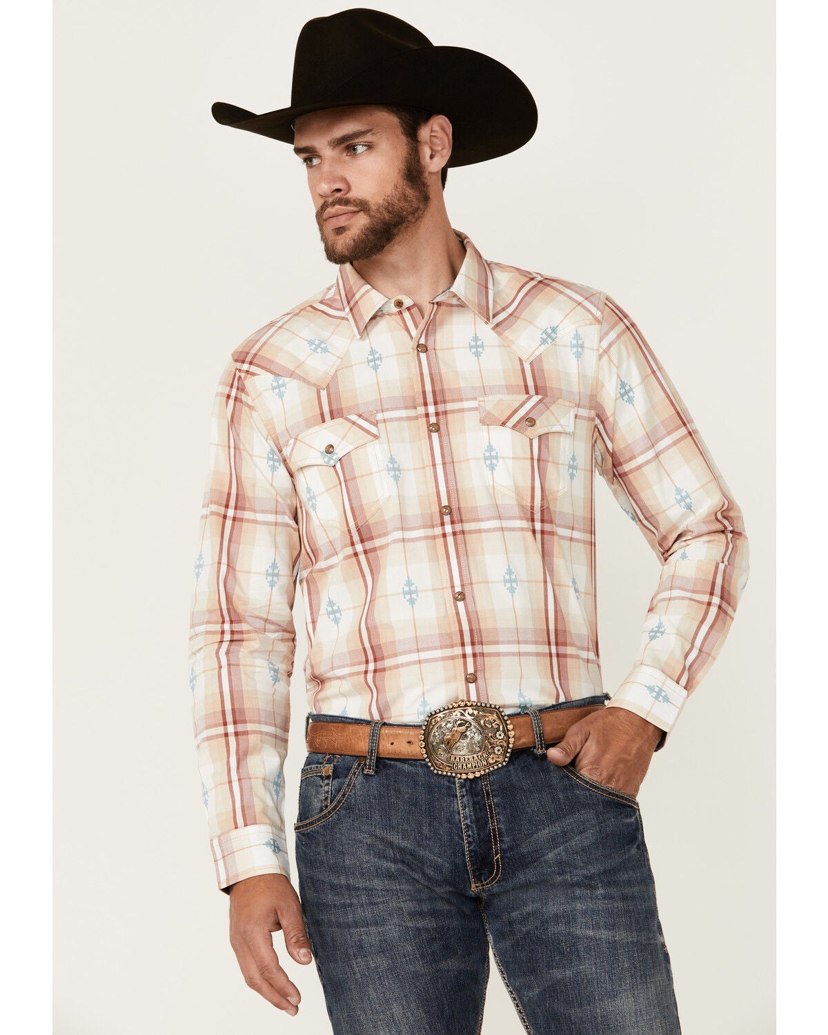 Cody James Men's Samba Plaid Print Long Sleeve Snap Western Shirt - Tall, Red, hi-res