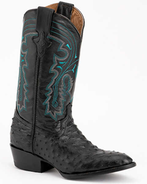 Ferrini Men's Colt Full Quill Ostrich Western Boots - Medium Toe, Black, hi-res