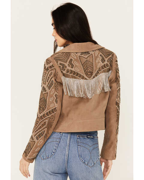 Image #4 - Wonderwest Women's Mountain Trail Embellished Suede Moto Jacket , Brown, hi-res