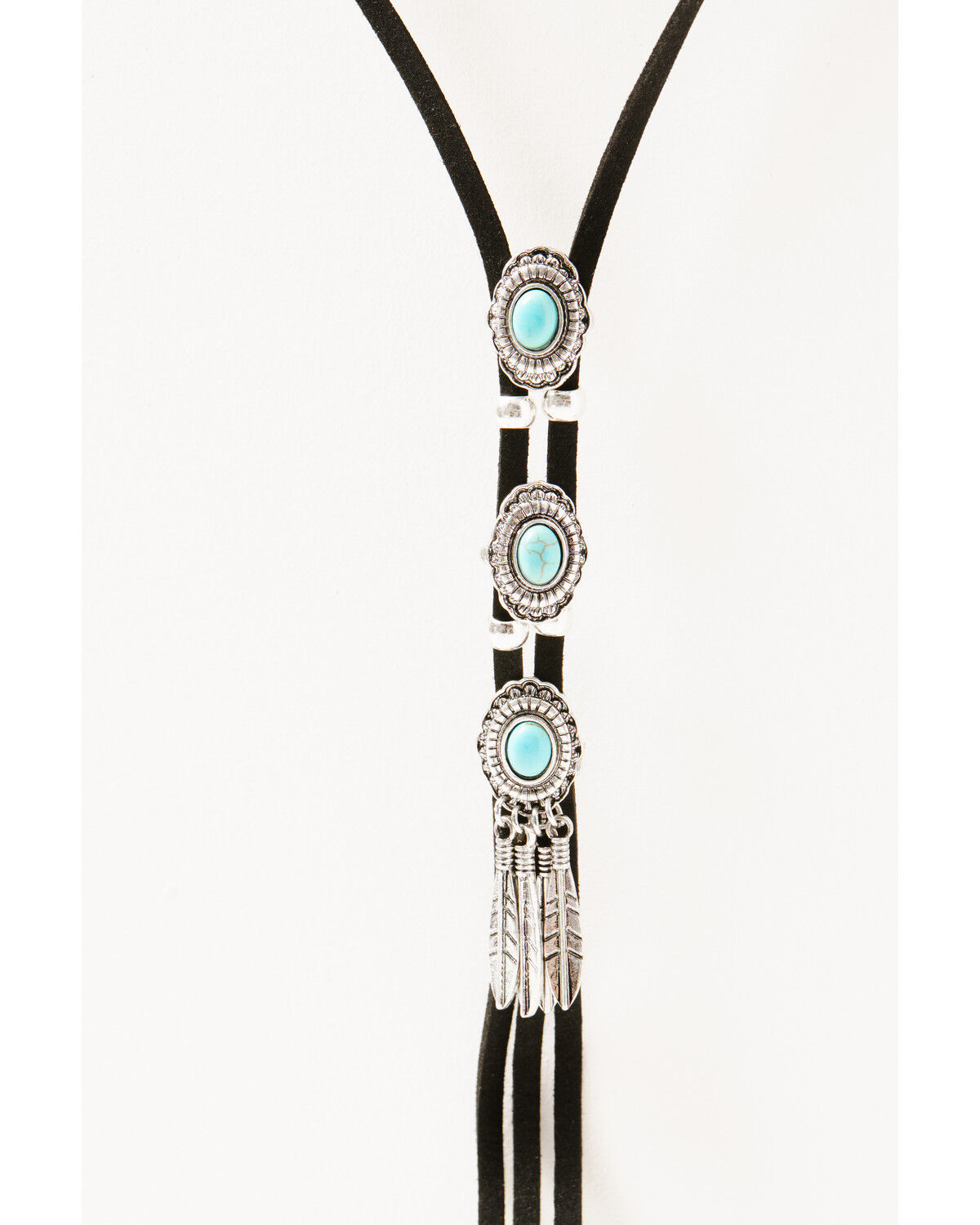 Image #2 - Shyanne Women's Leather Layered Turquoise Beaded & Silver Concho Fringe Charm Necklace, Silver, hi-res