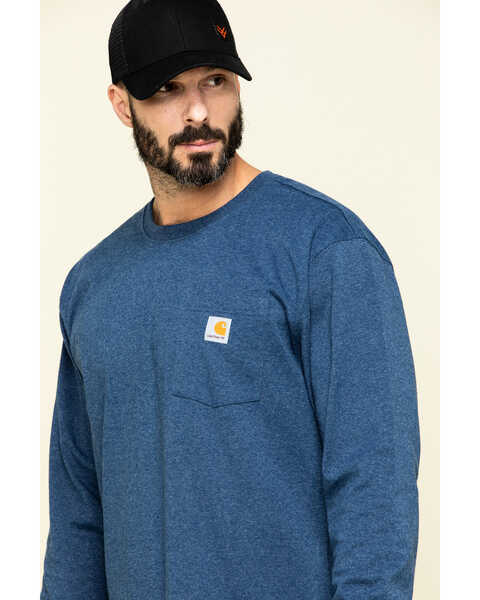 Image #3 - Carhartt Men's Loose Fit Heavyweight Long Sleeve Logo Pocket Work T-Shirt, Heather Blue, hi-res