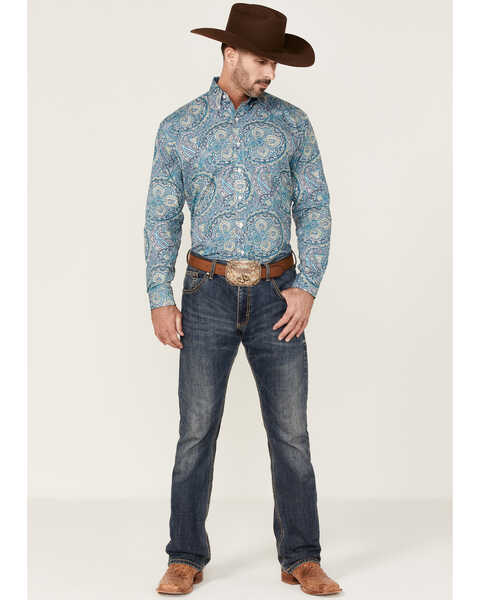 Image #2 - Stetson Men's Paisley Print Long Sleeve Button Down Western Shirt , Blue, hi-res