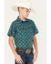 Image #2 - Cody James Boys' Diamond Geo Print Short Sleeve Western Snap Shirt, Dark Green, hi-res