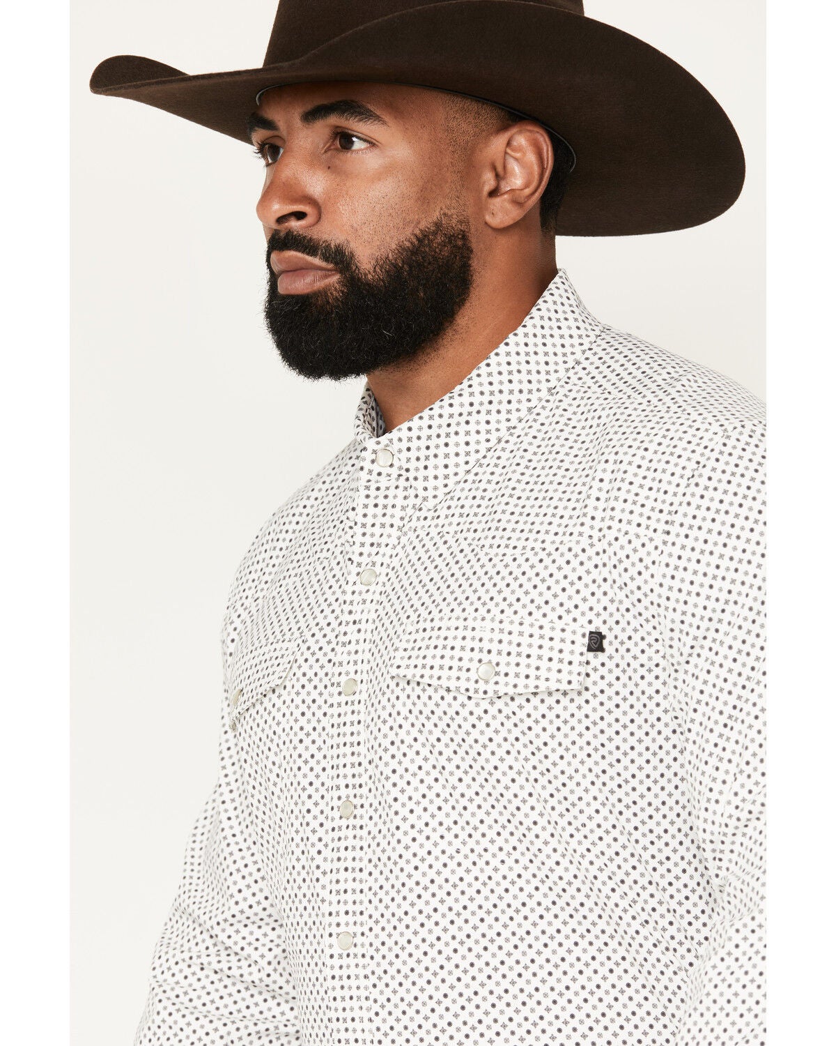 Image #2 - Rock & Roll Denim Men's Geo Print Tek Long Sleeve Snap Performance Shirt, White, hi-res