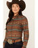 Image #2 - Roper Women's Southwestern Print Long Sleeve Snap Western Shirt, Brown, hi-res