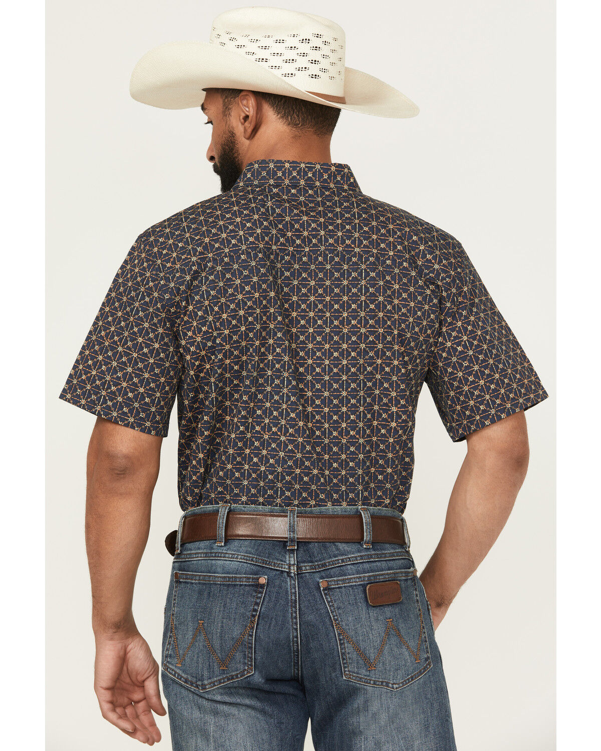 Image #4 - Gibson Trading Co Men's Aviara Geo Print Short Sleeve Button-Down Stretch Western Shirt, Navy, hi-res