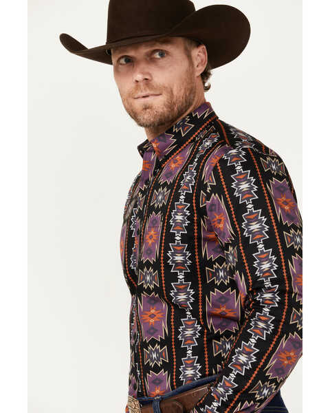 Image #2 - RANK 45® Men's Great Fall Southwestern Print Long Sleeve Button-Down Western Shirt - Tall, Black, hi-res