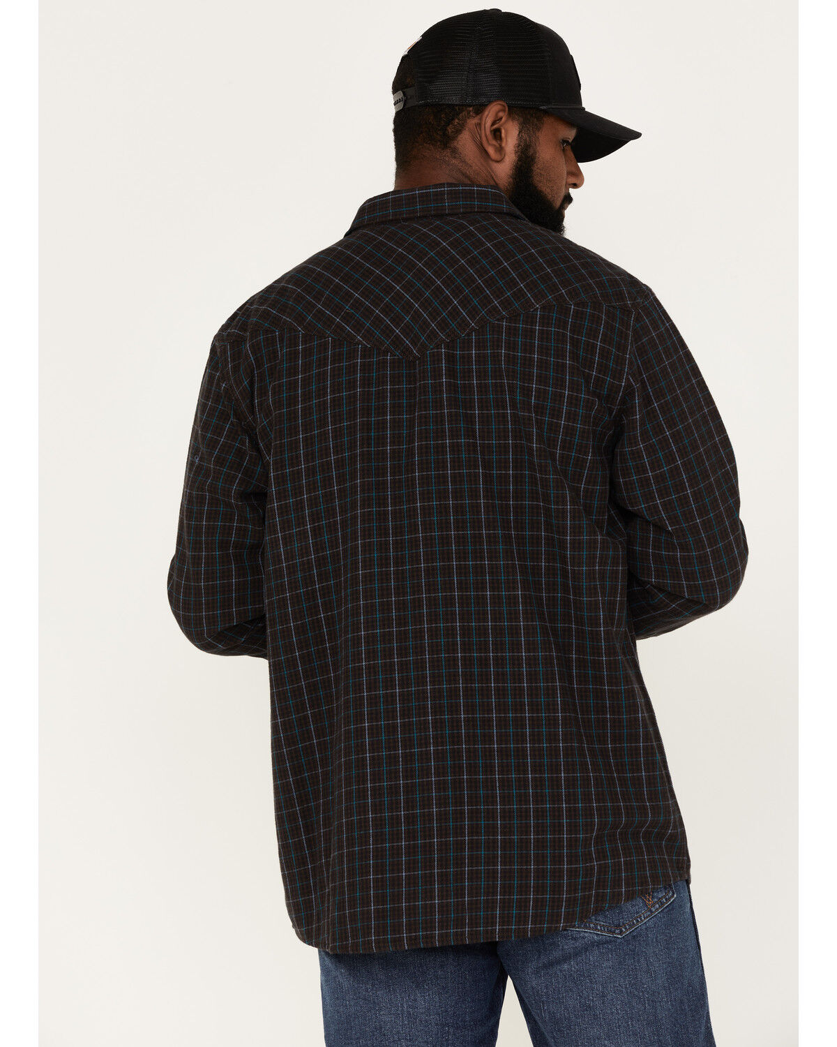 Image #4 - Moonshine Spirit Men's Cask Small Plaid Print Snap Western Flannel Shirt, Brown, hi-res