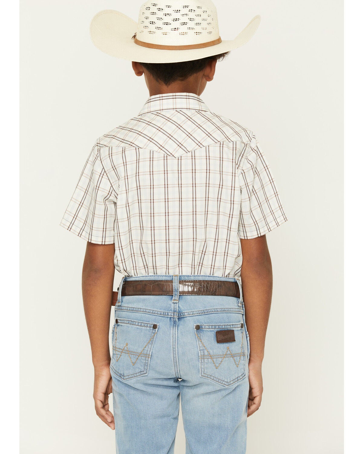 Image #4 - Gibson Trading Co Boys' Southern Trail Plaid Print Short Sleeve Snap Western Shirt, Cream, hi-res