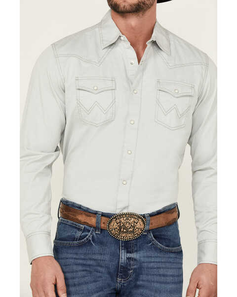 Image #3 - Wrangler Retro Men's Premium Solid Long Sleeve Snap Western Shirt , Grey, hi-res