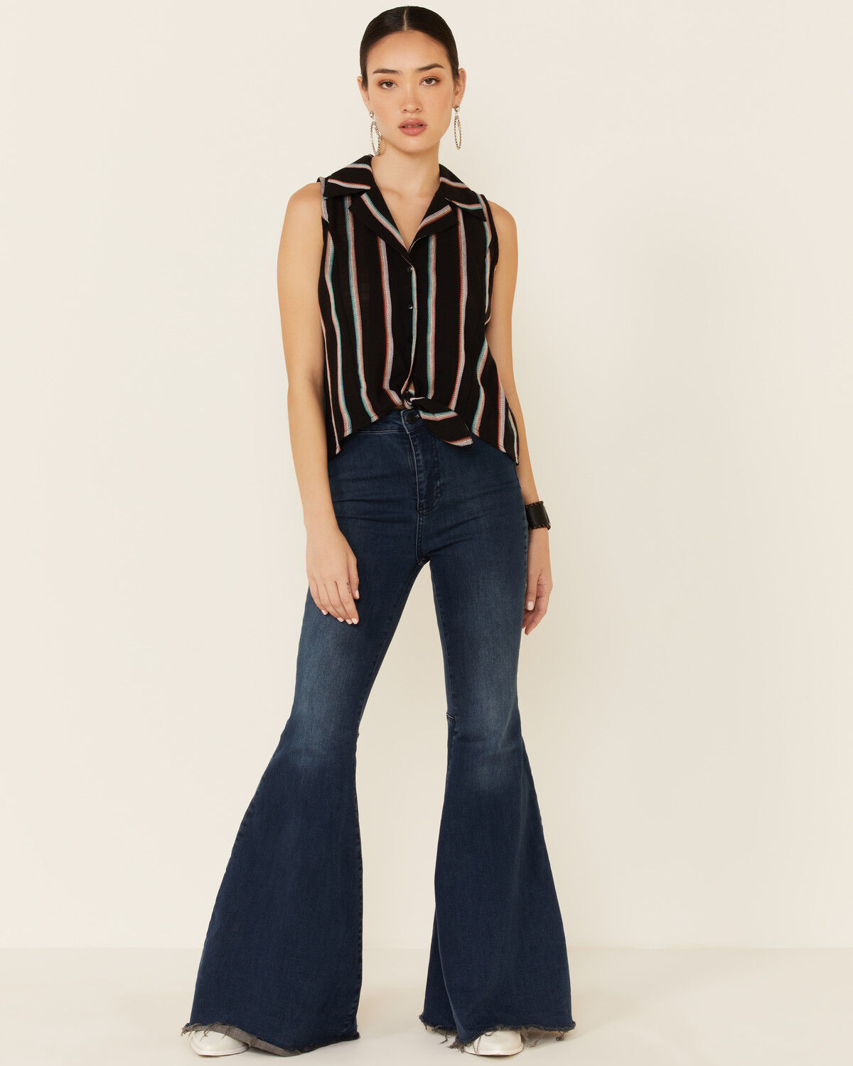 Rock & Roll Denim Women's Serape Stripe Tie-Front Sleeveless