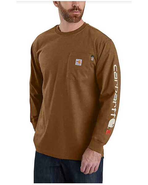 Carhartt Men's FR Force® Loose Fit Midweight Long Sleeve Logo Graphic T-Shirt , Brown, hi-res