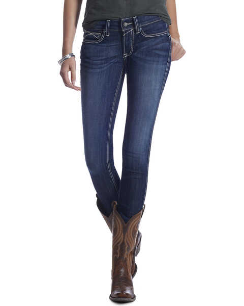 Image #2 - Ariat Women's R.E.A.L. Ella Mid Rise Skinny Jeans, Blue, hi-res