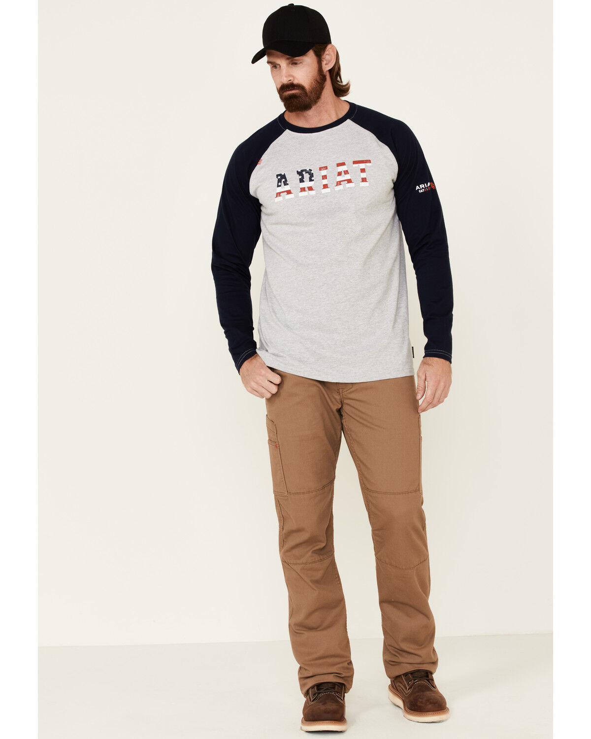 Image #2 - Ariat Men's FR Baseball Logo Crew Work Tee, Navy, hi-res