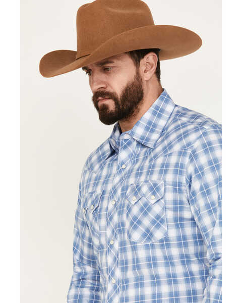 Wrangler Retro Men's Plaid Print Long Sleeve Snap Western Shirt, Blue, hi-res