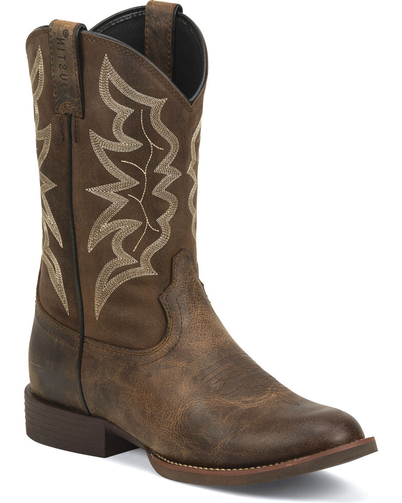 Justin Men's Buster Stampede Cowboy Boots - Round Toe, Brown, hi-res