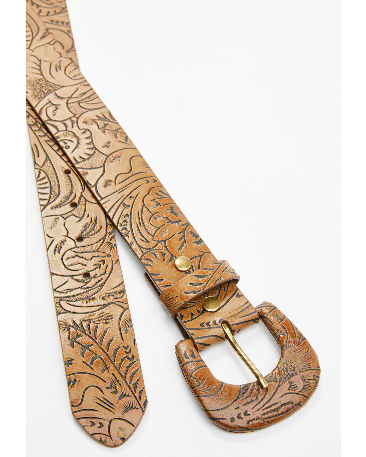 Image #2 - Shyanne Women's Tooled Buckle Belt, Brown, hi-res