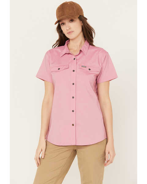 Image #1 - Ariat Women's Rebar VentTEK Short Sleeve Button Down Western Work Shirt, Cherry, hi-res