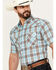 Ely Walker Men's Plaid Print Short Sleeve Pearl Snap Western Shirt, Aqua, hi-res