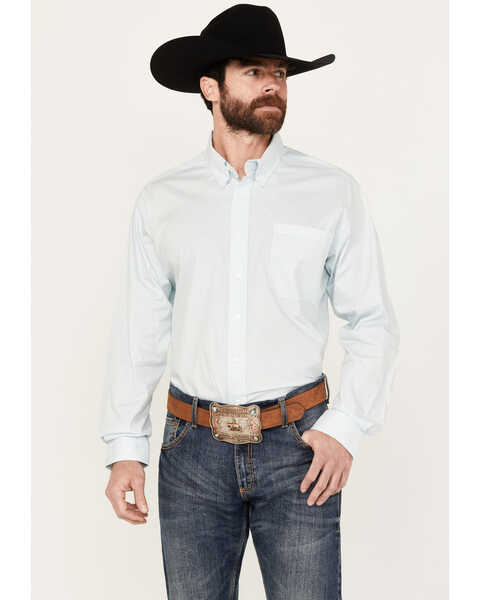 Image #1 - Cinch Men's Diamond Geo Print Long Sleeve Button Down Western Shirt, Light Blue, hi-res