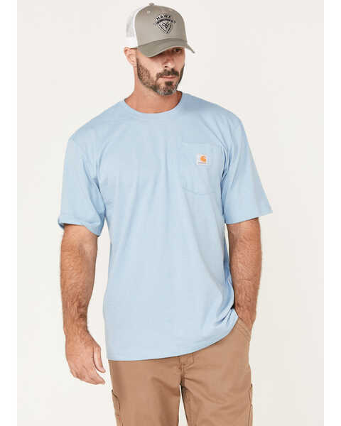Carhartt Men's Loose Fit Heavyweight Logo Pocket Work T-Shirt, Light Blue, hi-res