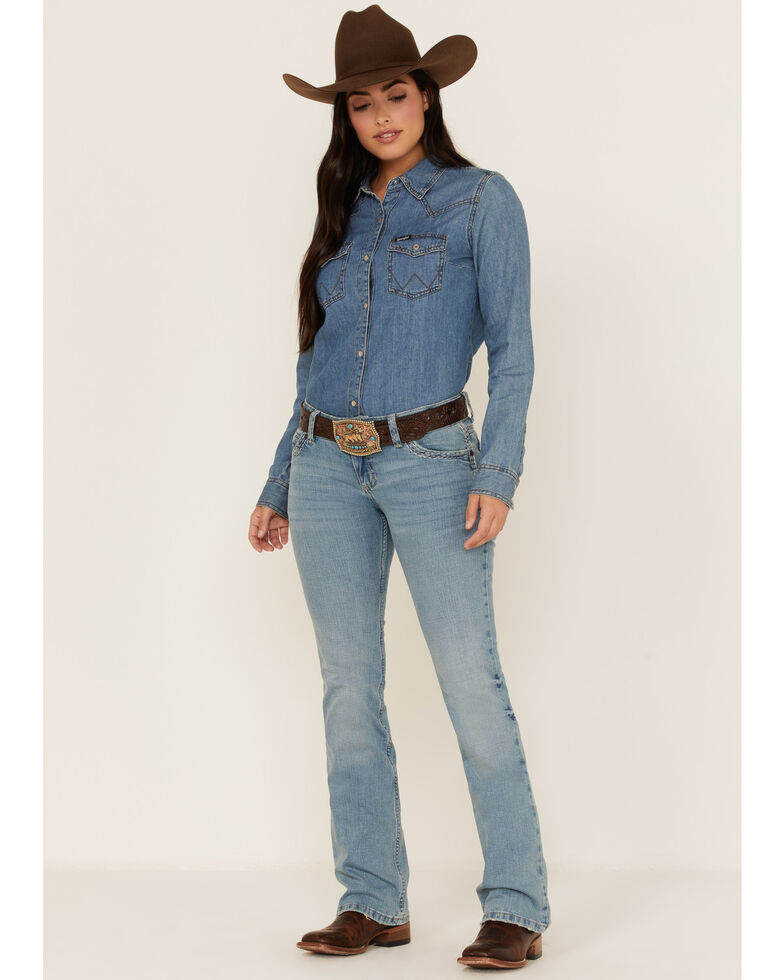 Wrangler Women's Sadie Retro Bootcut Patch Jeans, Blue, hi-res