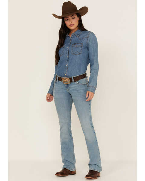 Wrangler Women's Sadie Retro Bootcut Patch Jeans, Blue, hi-res