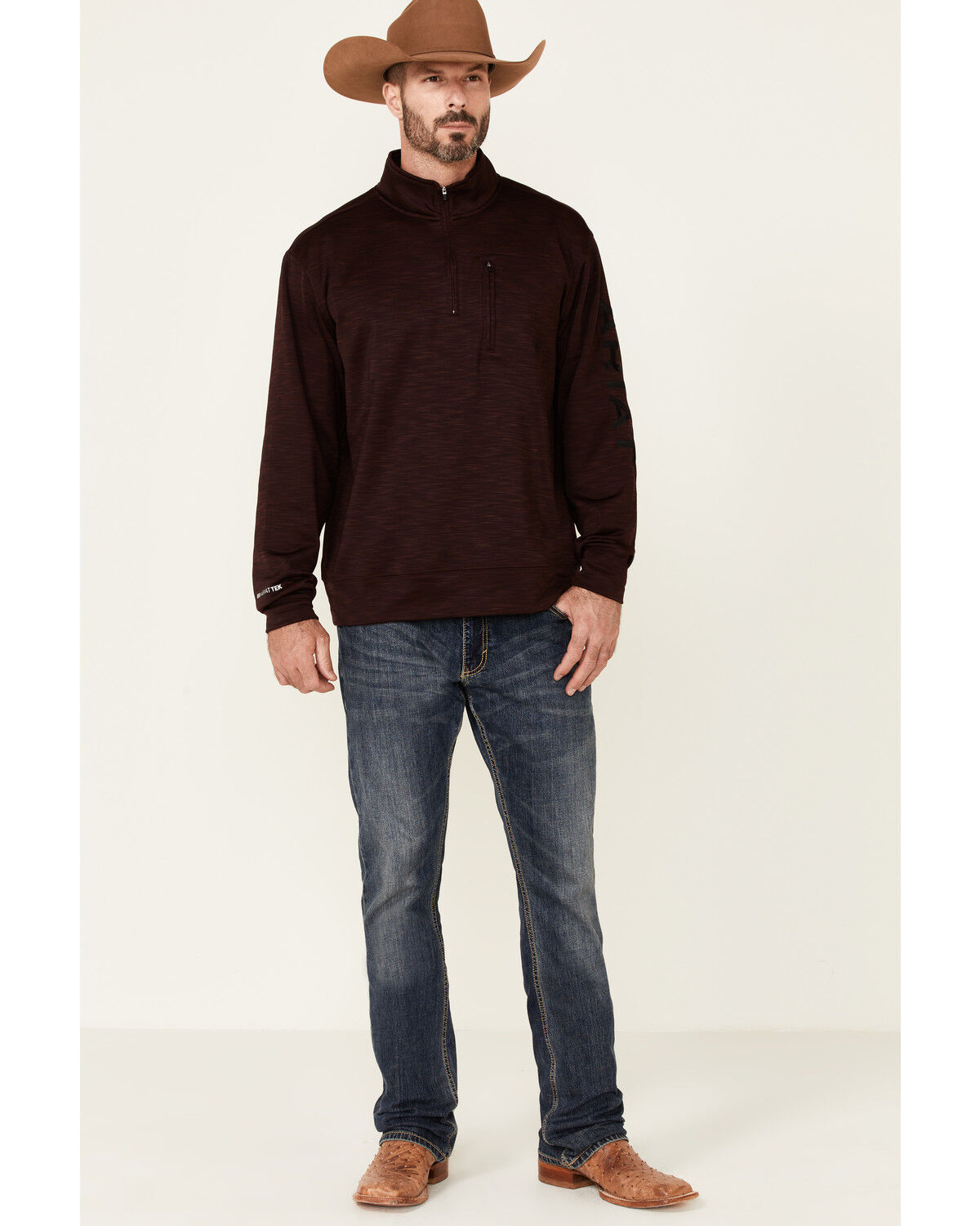 Image #2 - Ariat Men's Solid Malbec Team Logo 1/4 Zip Pullover, Maroon, hi-res