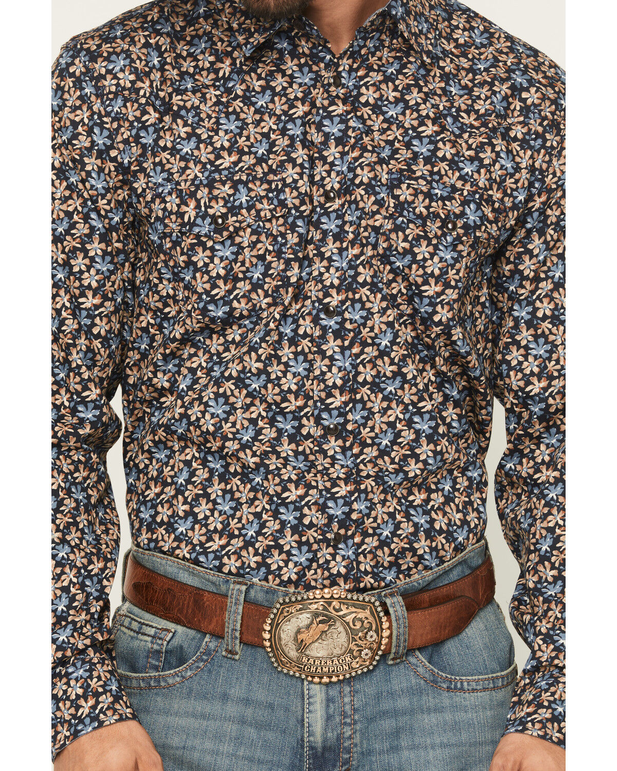 Image #3 - Cody James Men's Howdy Haven Floral Print Long Sleeve Snap Western Shirt, Blue, hi-res