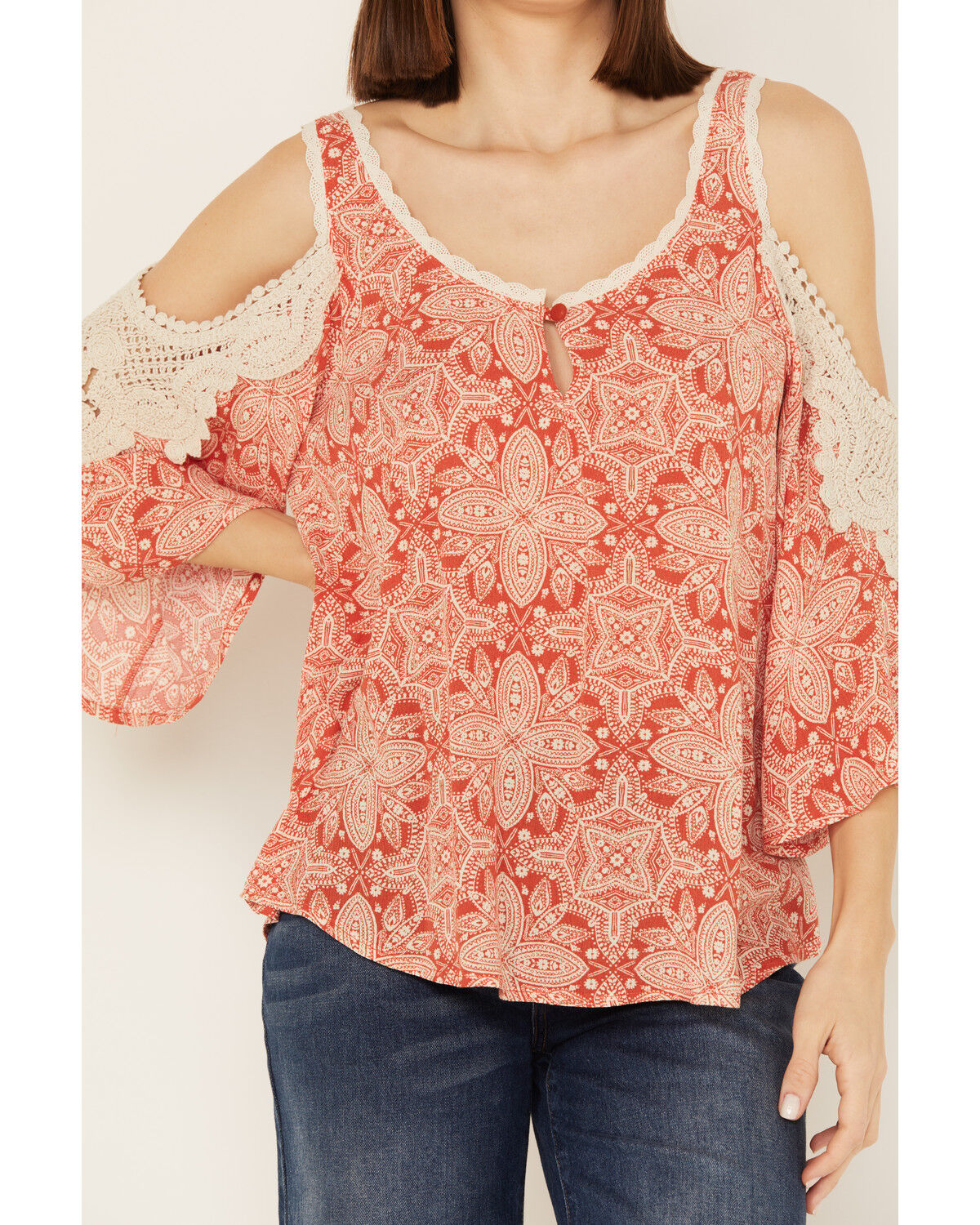 Image #3 - Wild Moss Women's Medallion Cold Shoulder Top, Rust Copper, hi-res