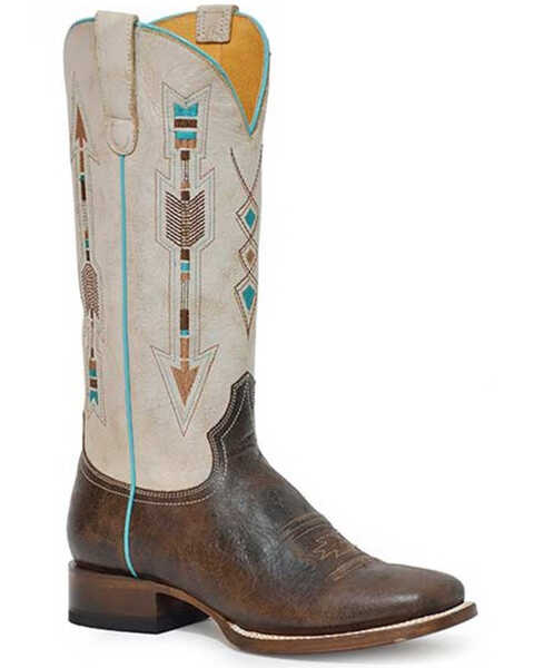 Roper Women's Arrows Embroidered Vintage Western Boots - Square Toe , Brown, hi-res