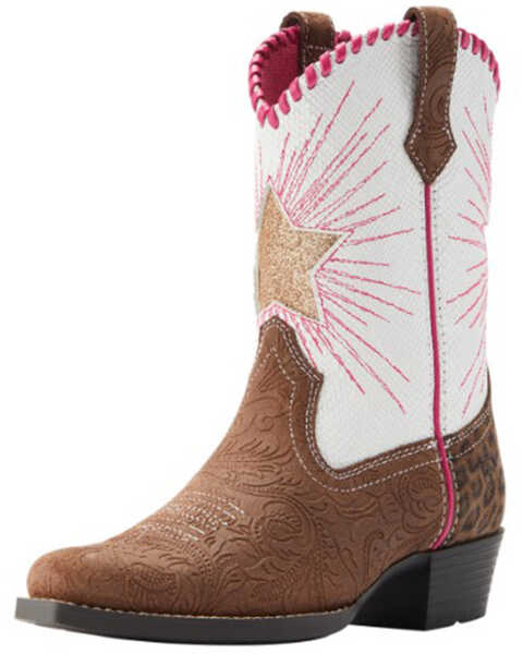 Image #1 - Ariat Girls' Heritage Star Western Boots - Snip Toe, Brown, hi-res