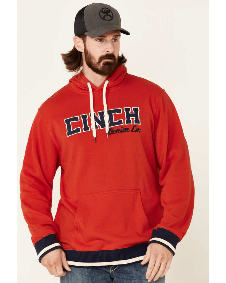 Cinch Men's Red Embroidered Logo Fleece-Lined Hooded Sweatshirt , Red, hi-res