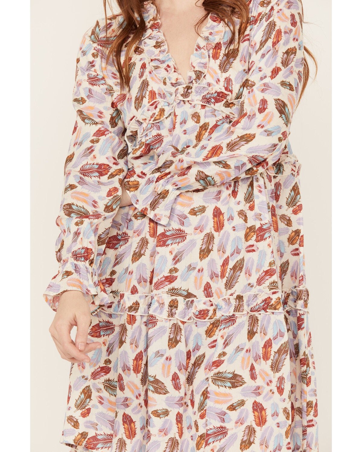 Image #3 - Roper Women's Feather Print Long Sleeve Mini Dress, Cream, hi-res