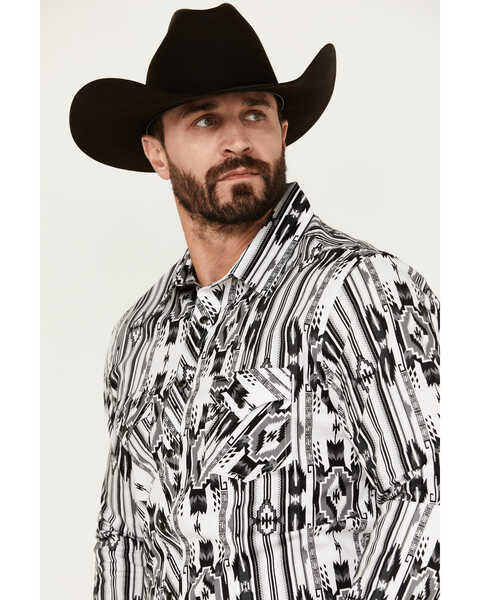 Image #2 - Rock & Roll Denim Men's Modern Fit Southwestern Print Long Sleeve Snap Stretch Western Shirt, White, hi-res