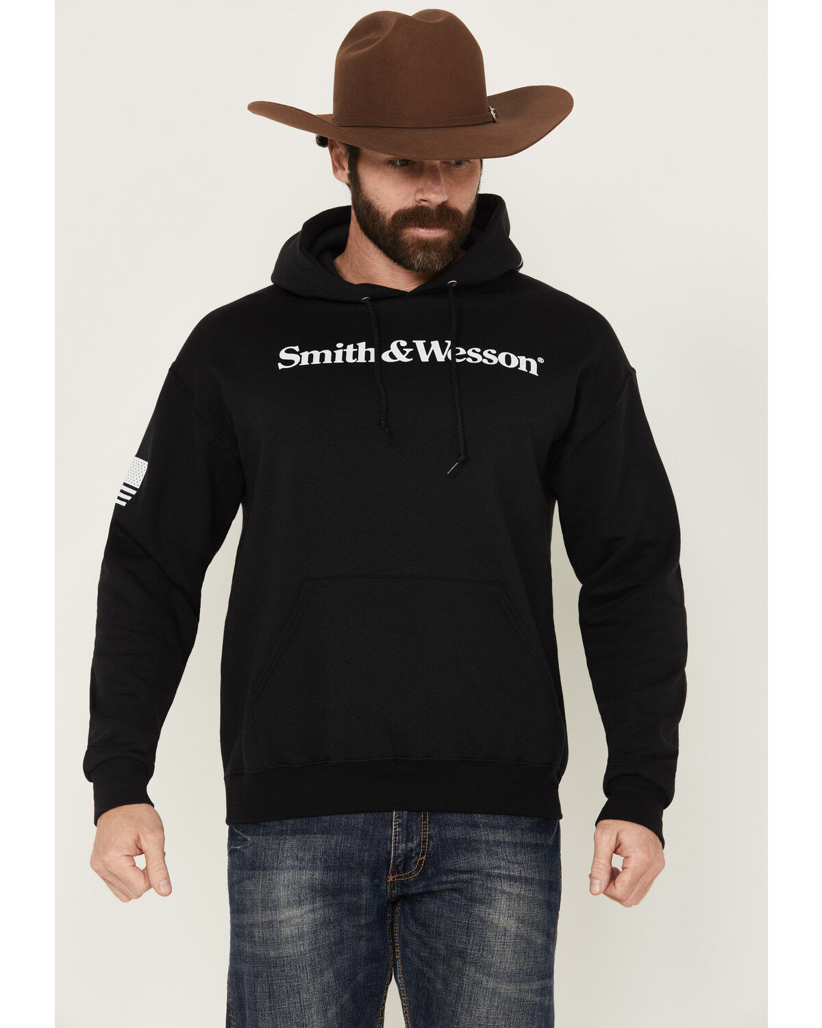 Image #1 - Smith & Wesson Men's Logo Flag Hooded Sweatshirt, , hi-res