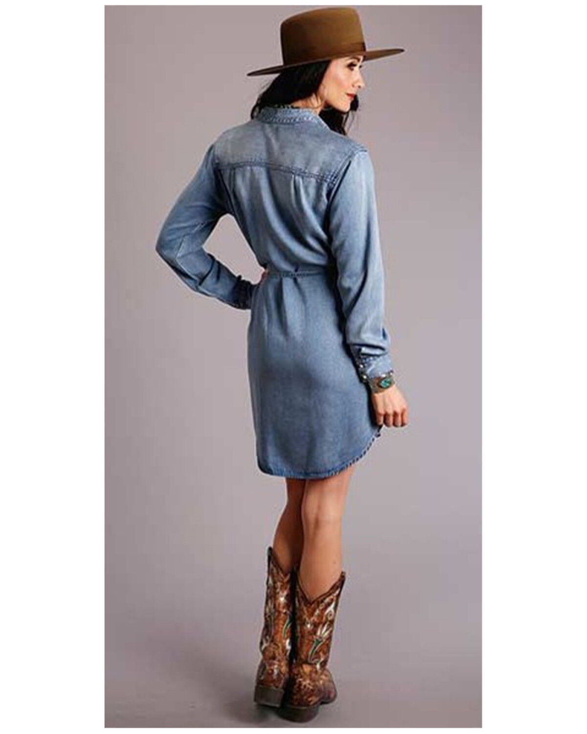 Image #2 - Stetson Women's Denim Snap Shirt Dress, Blue, hi-res