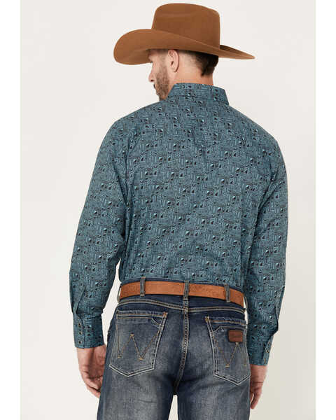 Image #4 - Wrangler Men's Abstract Geo Print Long Sleeve Snap Western Shirt, Teal, hi-res