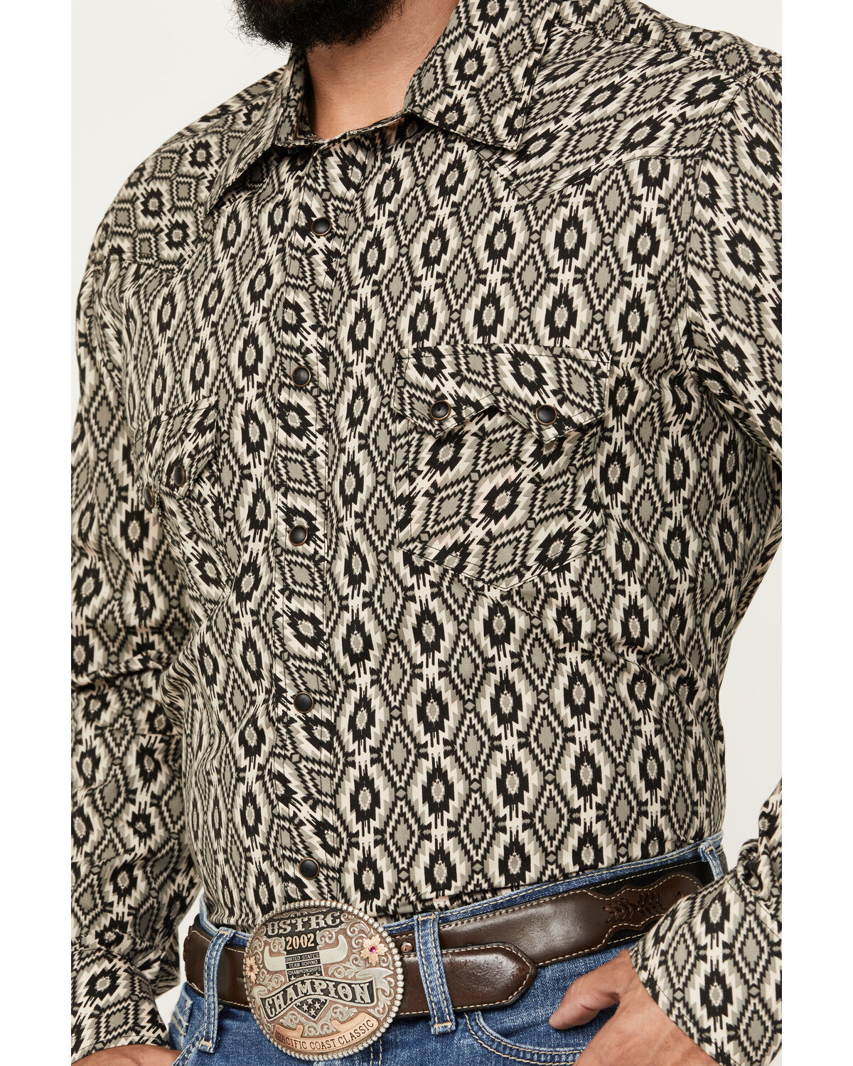 Image #3 - Rock & Roll Denim Men's Southwestern Print Vintage Long Sleeve Snap Western Shirt, Tan, hi-res