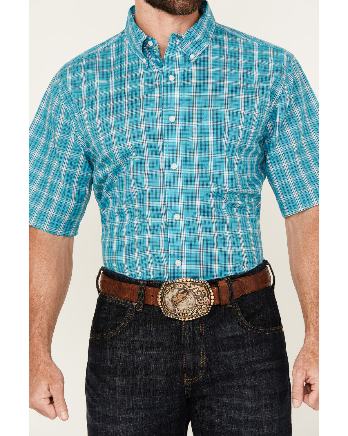 Image #3 - Wrangler Riata Men's Boot Barn Exclusive Assorted Plaid Print Short Sleeve Button-Down Stretch Western Shirt, Multi, hi-res