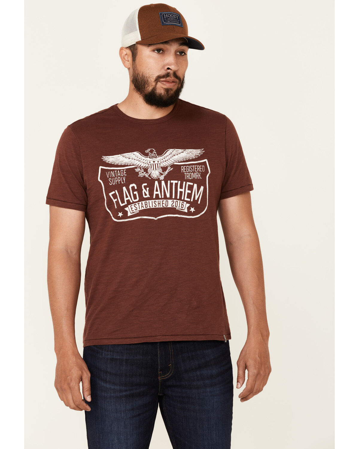Image #1 - Flag & Anthem Men's Trademark Logo Burnout Short Sleeve T-Shirt, Maroon, hi-res